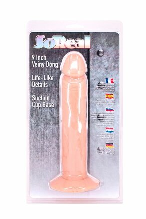 Телесный фаллоимитатор на присоске SO REAL 9INCH VEINY DONG - 22 см. 