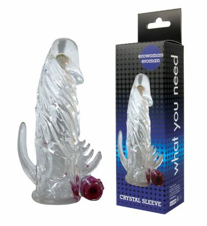 Закрытая прозрачная вибронасадка на пенис Crystal Sleeve Vibe - 12 см. 
