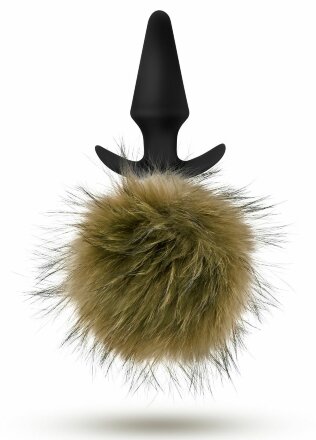 Силиконовая анальная пробка с дымчатым заячьим хвостом Fur Pom Pom - 12,7 см. 