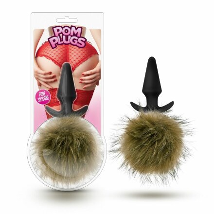 Силиконовая анальная пробка с дымчатым заячьим хвостом Fur Pom Pom - 12,7 см. 
