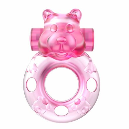 Розовое эрекционное виброкольцо на пенис Pink Bear 