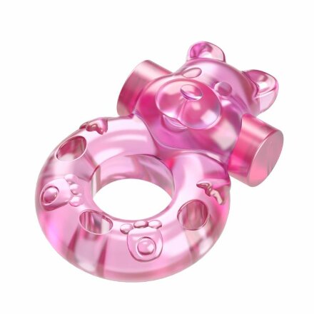 Розовое эрекционное виброкольцо на пенис Pink Bear 