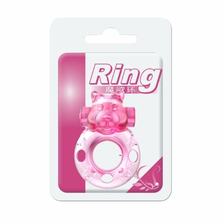 Розовое эрекционное виброкольцо на пенис Pink Bear 