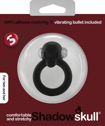 Чёрное виброкольцо Shadow Skull Cockring с черепом 