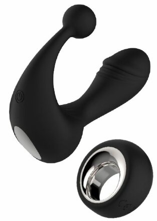 Черный вибромассажер со стимулятором клитора HELIOS REMOTE 