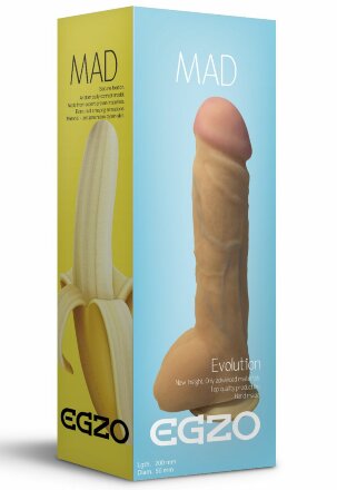 Большой реалистичный фаллоимитатор Mad Banana с мошонкой - 23,5 см. 