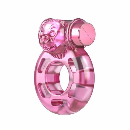 Розовое эрекционное виброкольцо Pink Bear 