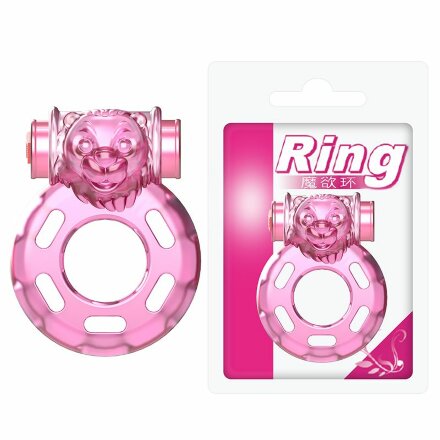 Розовое эрекционное виброкольцо Pink Bear 