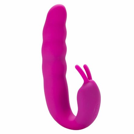 Розовый вибратор Ribbed Dual Stimulator - 17 см. 