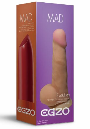 Телесный фаллоимитатор Mad Lipstick с мошонкой и подошвой-присоской - 17 см. 