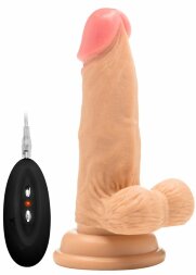 Телесный вибратор-реалистик Vibrating Realistic Cock 6&quot; With Scrotum - 15 см.
