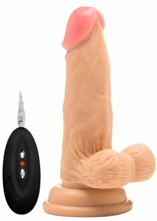 Телесный вибратор-реалистик Vibrating Realistic Cock 6&quot; With Scrotum - 15 см. 