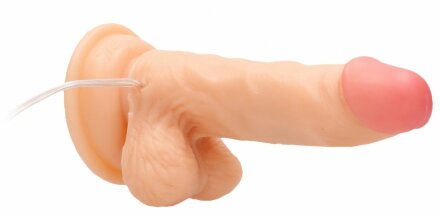 Телесный вибратор-реалистик Vibrating Realistic Cock 6&quot; With Scrotum - 15 см. 