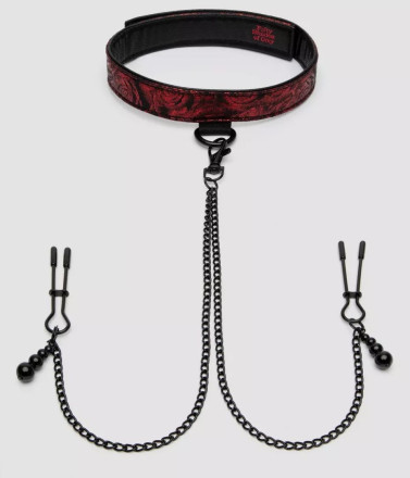Ошейник с зажимами для сосков Reversible Collar Nipple Clamps 