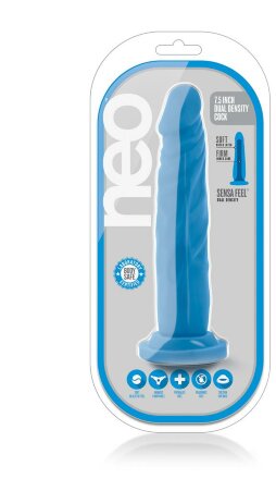 Голубой реалистичный фаллоимитатор на присоске NEO 7.5INCH DUAL DENSITY COCK - 17 см. 