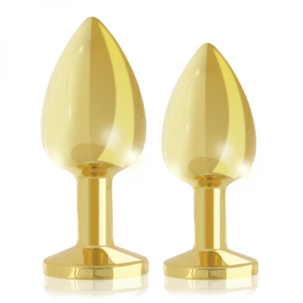 Набор из 2 золотистых анальных пробок с фиолетовыми кристаллами Booty Plug Original Luxury Set 