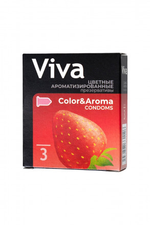 Цветные презервативы VIVA Color&amp;Aroma с ароматом клубники - 3 шт. 