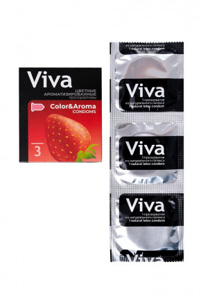 Цветные презервативы VIVA Color&amp;Aroma с ароматом клубники - 3 шт. 