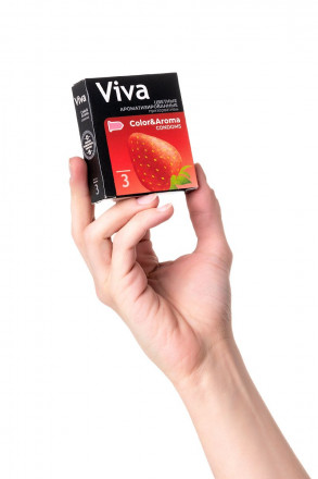 Цветные презервативы VIVA Color&amp;Aroma с ароматом клубники - 3 шт. 