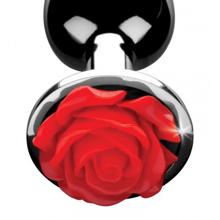 Серебристая анальная пробка с розой Red Rose Butt Plug - 8 см. 