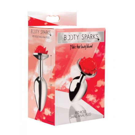 Серебристая анальная пробка с розой Red Rose Butt Plug - 8 см. 