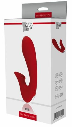 Красный вибромассажер с клиторальной стимуляцией IRIS - 20 см. 