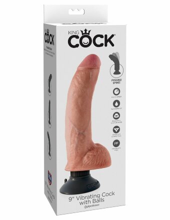 Телесный виброфаллос со съемной присоской 9&quot; Vibrating Cock with Balls - 22,9 см. 
