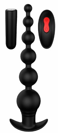 Черный анальный вибромассажер REMOTE GRADUATING BEADS - 20,7 см. 