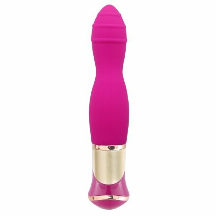 Ярко-розовый вибратор с ротацией ECSTASY Deluxe Rippled Vibe - 20 см. 