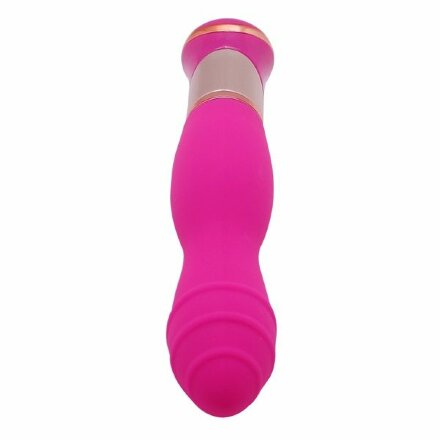 Ярко-розовый вибратор с ротацией ECSTASY Deluxe Rippled Vibe - 20 см. 