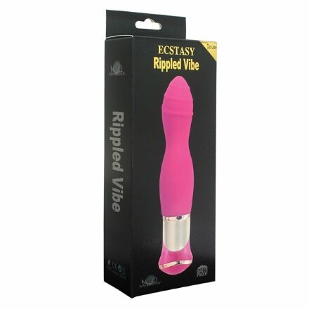 Ярко-розовый вибратор с ротацией ECSTASY Deluxe Rippled Vibe - 20 см. 