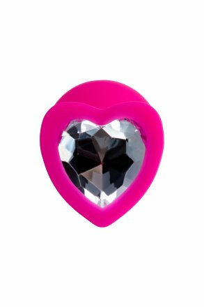 Розовая анальная втулка Diamond Heart с прозрачным кристаллом - 8 см. 