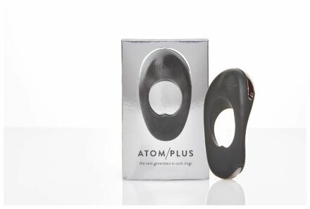 Черное эрекционное виброкольцо с двумя виброэлементами ATOM PLUS 