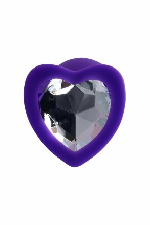 Фиолетовая анальная втулка Diamond Heart с прозрачным кристаллом - 7 см. 