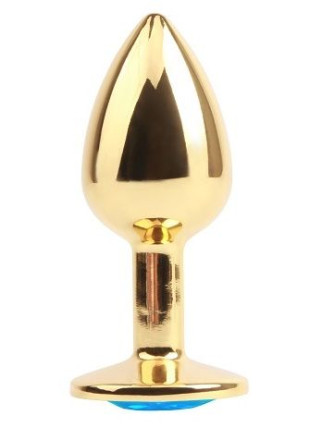 Золотистая анальная пробка со стразом Blue Gem Anal Plug - 7,1 см. 