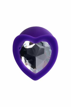 Фиолетовая анальная втулка Diamond Heart с прозрачным кристаллом - 8 см. 