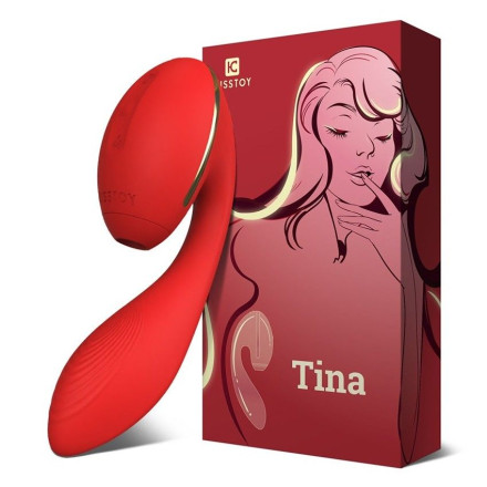 Красный вибромассажер Tina со стимулятором клитора - 17,5 см. 