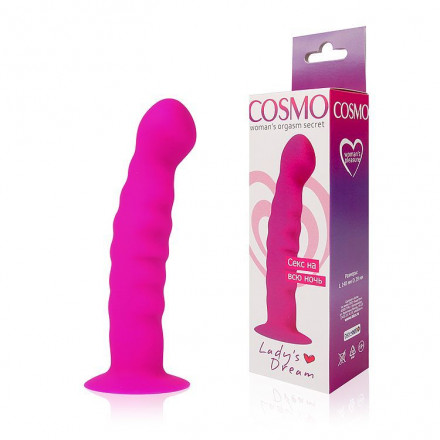 Розовый фаллоимитатор с ребристой поверхностью Cosmo - 14 см. 