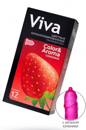Цветные презервативы VIVA Color&amp;Aroma с ароматом клубники - 12 шт. 