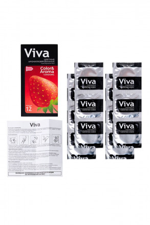Цветные презервативы VIVA Color&amp;Aroma с ароматом клубники - 12 шт. 