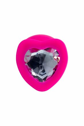 Розовая анальная втулка Diamond Heart с прозрачным кристаллом - 9,5 см. 