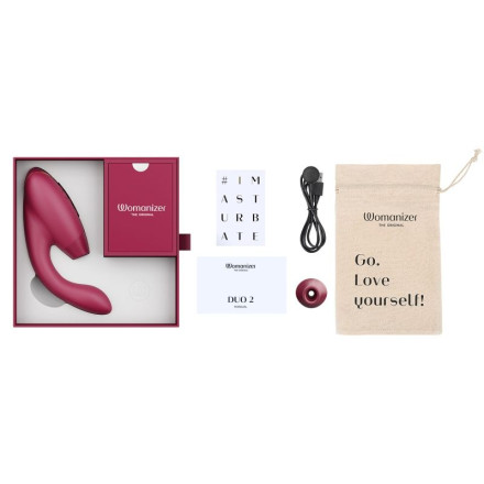 Бордовый бесконтактный клиторальный стимулятор Womanizer Duo 2 