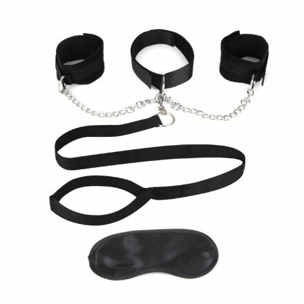 Чёрный ошейник с наручниками и поводком Collar Cuffs &amp; Leash Set 