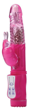 Ярко-розовый ротатор-кролик ROTATING RABBIT VIBE - 22 см. 