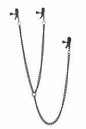 Черные зажимы на соски и клитор на цепочке DELUXE NIPPLE &amp; CLIT CLAMPS