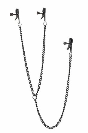 Черные зажимы на соски и клитор на цепочке DELUXE NIPPLE &amp; CLIT CLAMPS 