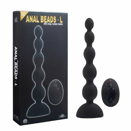 Черный анальный вибростимулятор Anal Beads L с пультом ДУ - 21,5 см.  