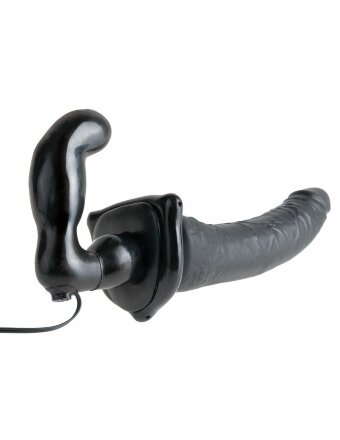 Черный страпон с вагинальной пробкой Deluxe Vibrating Penetrix Strap-On - 19 см. 