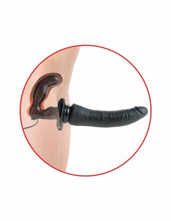 Черный страпон с вагинальной пробкой Deluxe Vibrating Penetrix Strap-On - 19 см. 