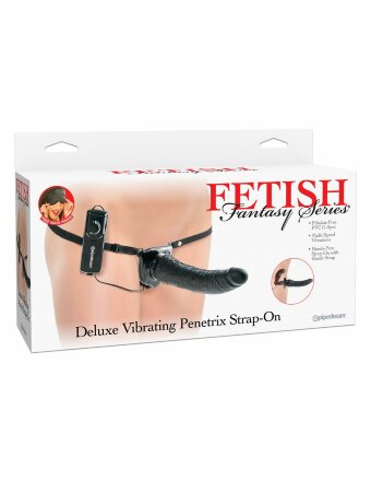 Черный страпон с вагинальной пробкой Deluxe Vibrating Penetrix Strap-On - 19 см. 
